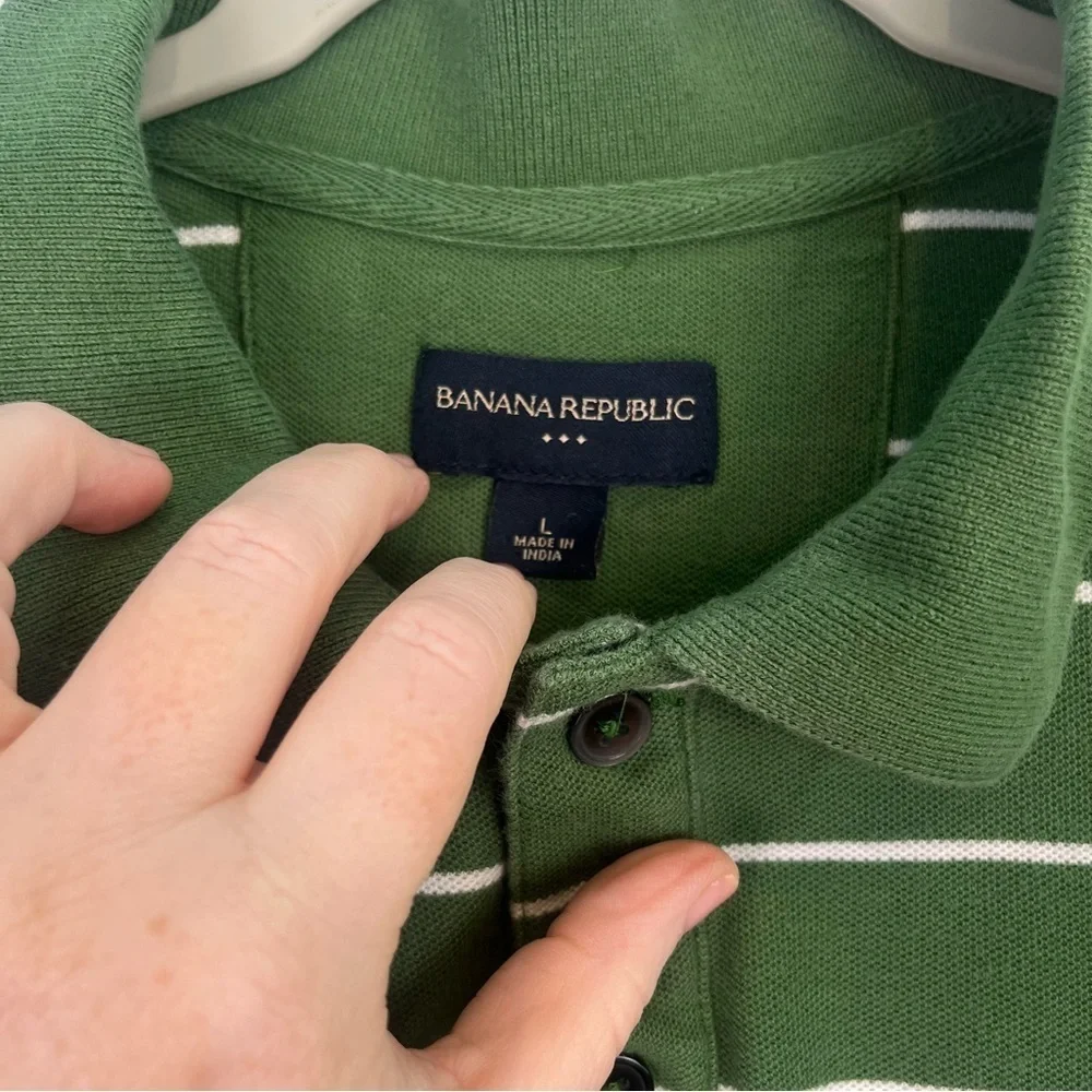 2/$30 Banana Republic Elephant Green Striped Polo Shirt for Men - Picture 4 of 6